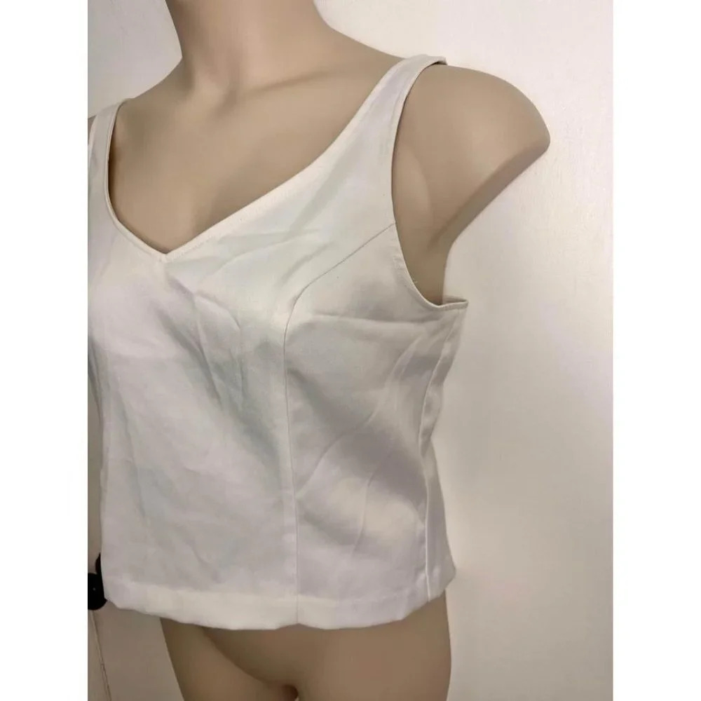 White Satin Sleeveless V-Neck Top Size 12 #0679 - Picture 3 of 6